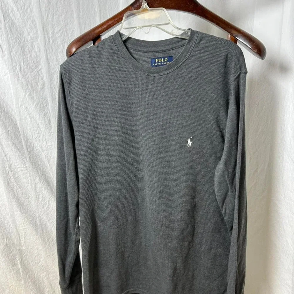 Polo Ralph Lauren Mens Sz Large Dark Gray‎ Thermal Sweater Shirt Waffle Knit
